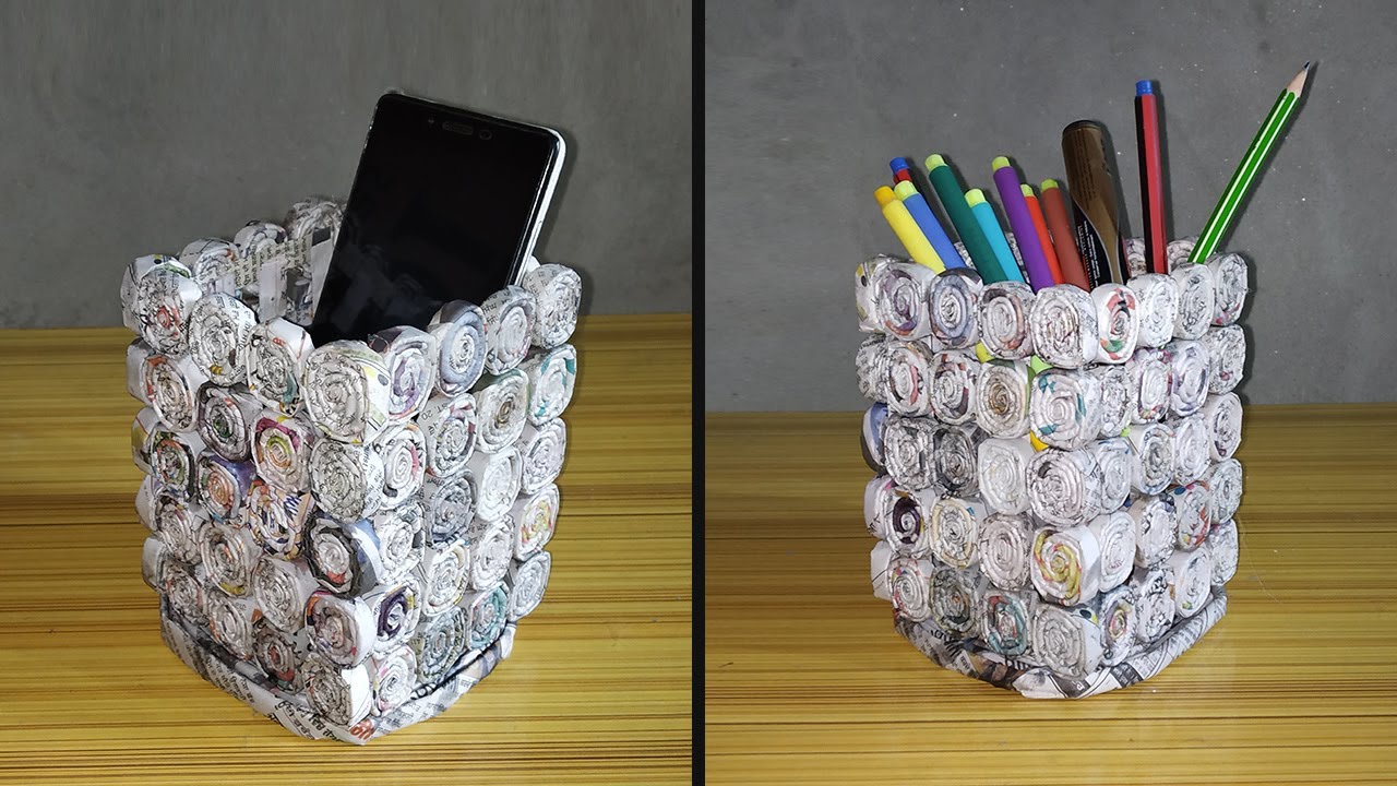 Make a Mobile Stand from Newspaper | DIY Pen Stand | Waste Material Craft Ideas