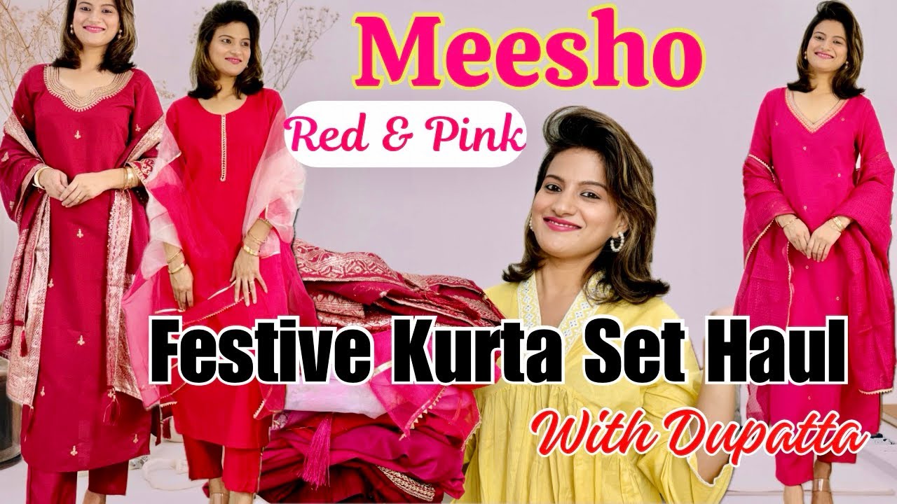 Meesho Festive wear kurta set haul l Embroidered Suit for festival l Meesho kurti Pant Dupatta haul