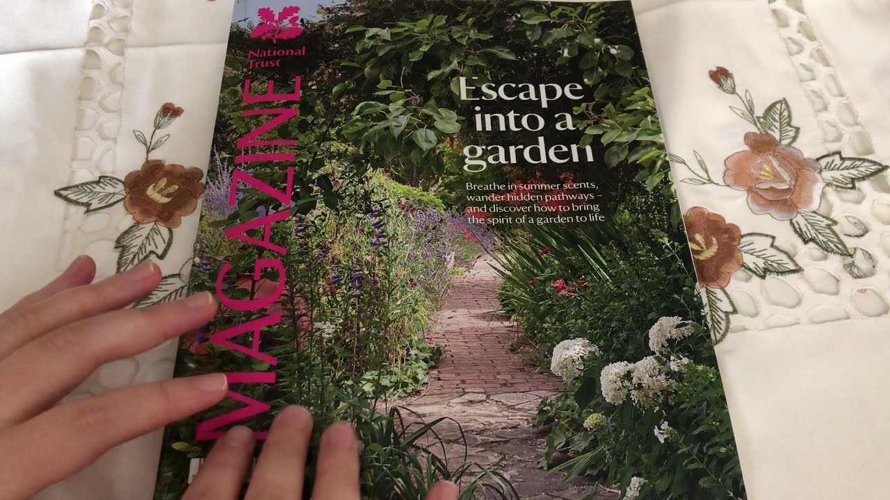 ASMR Gum chewing and magazine flipping (Whisper/unintelligible whisper, tongue clicking, tracing)