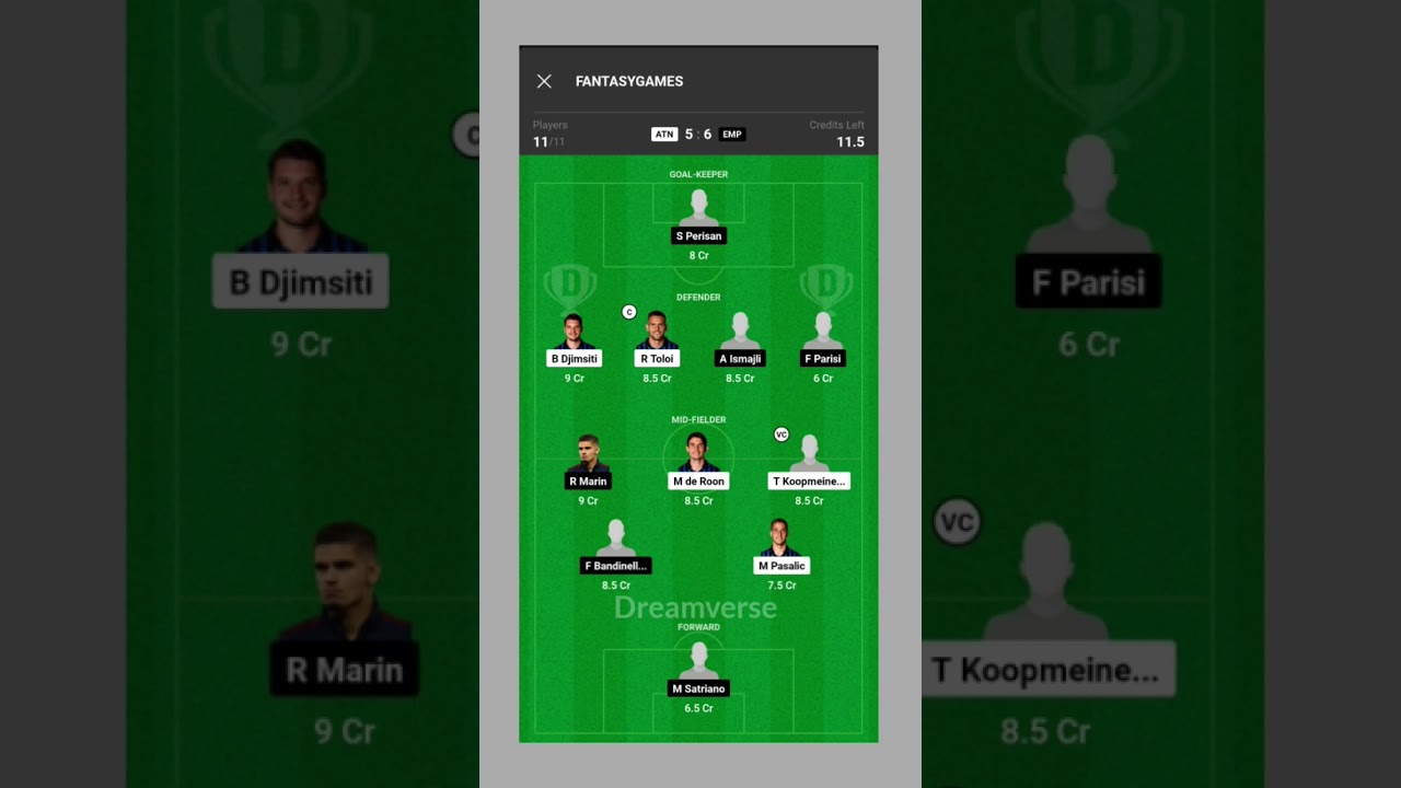 ATN vs EMP Dream11 Team #dream11 #shorts #youtubeshorts