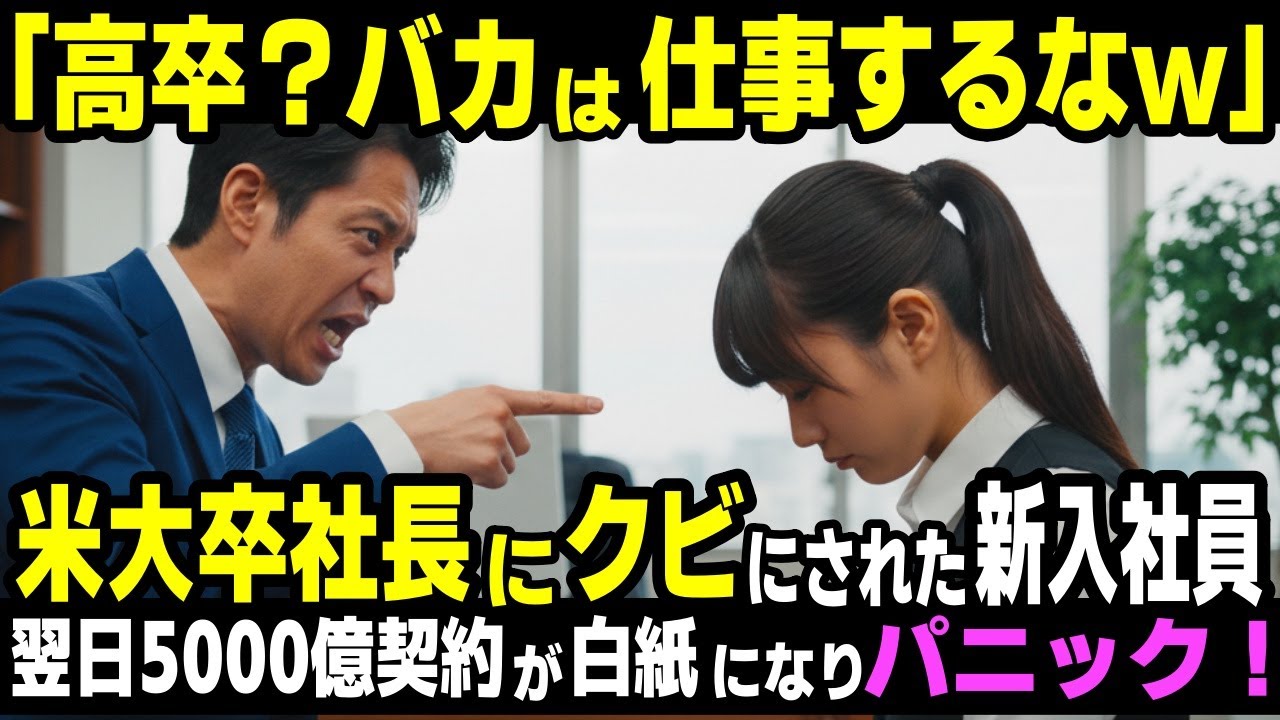 「高卒？バカは仕事するなよw」ハーバード大卒社長にクビにされた新入社員。翌日、取引額5000億が突然白紙になり社内がパニック！