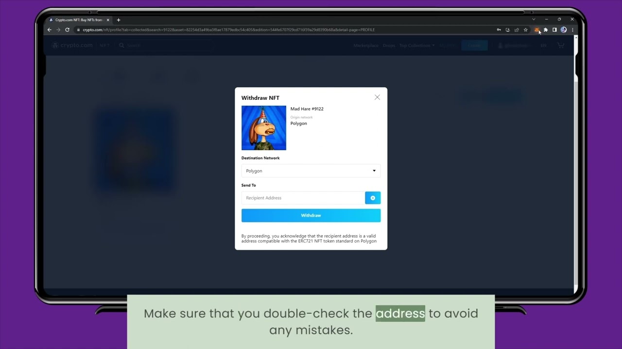 Step-by-step guide on how to withdraw an NFT from Crypto.com to a DeFi wallet