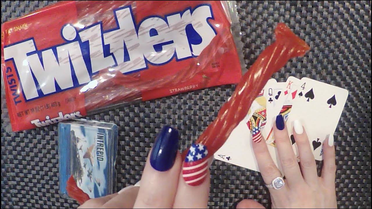 ASMR Eating Twizzlers & Solitaire Card Playing | Whispered Ramble