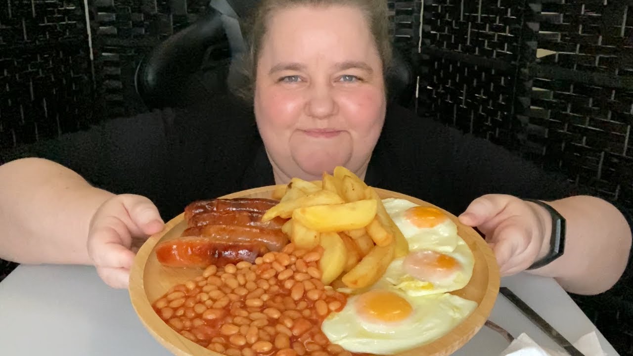 Сосиска, яйцо, чипсы и фасоль MUKBANG | Британская кухня