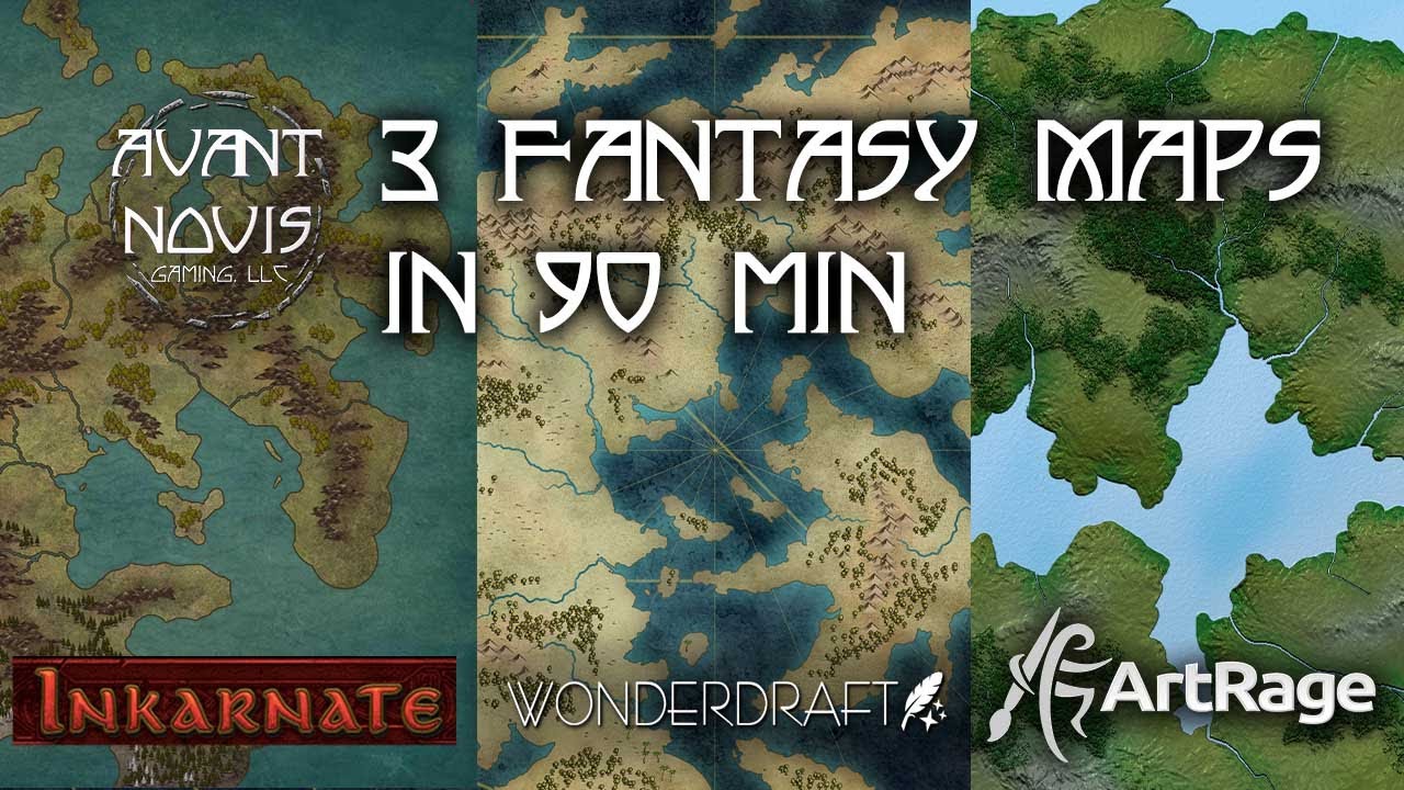 Using Wonderdraft, Inkarnate, ArtRage, to draw 3 fantasy maps in 90 min!