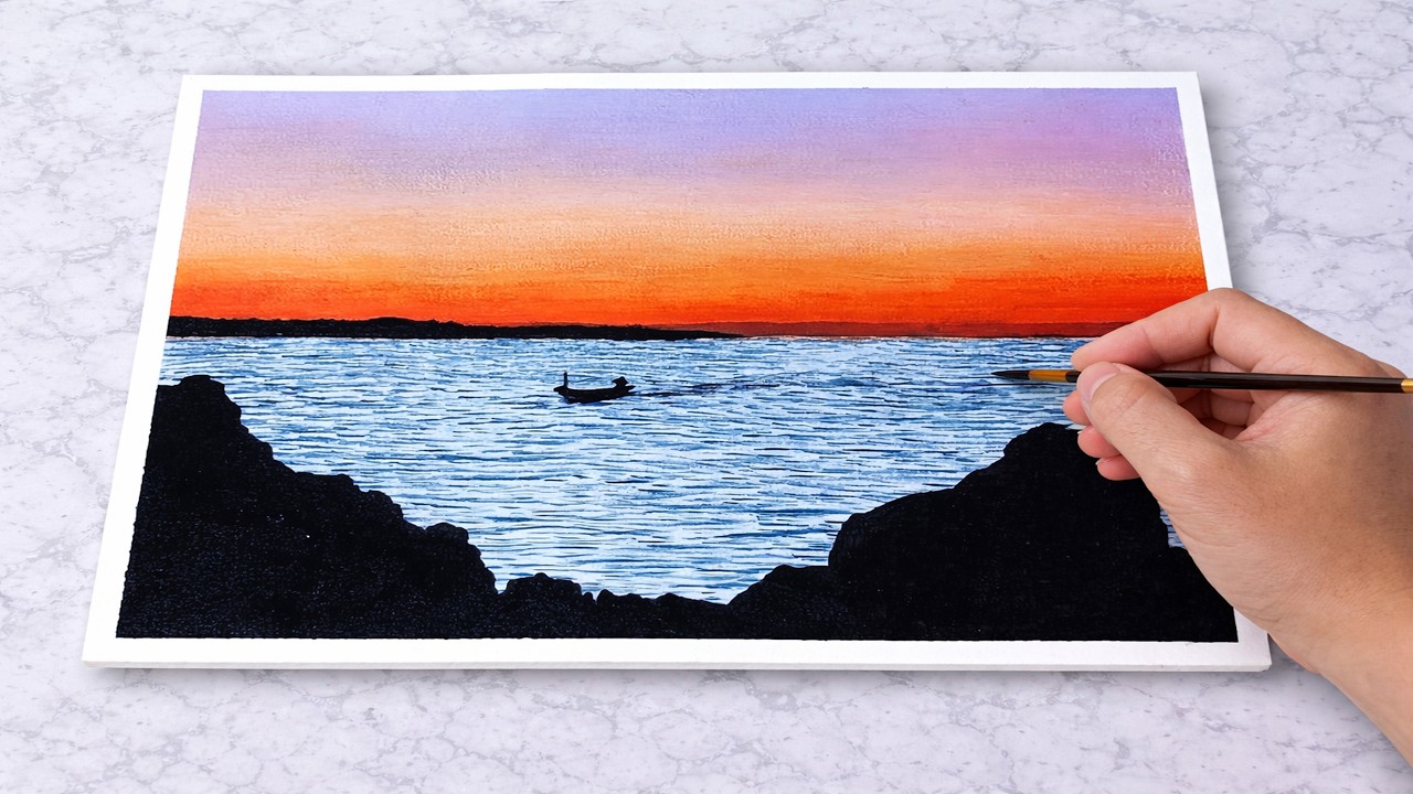 Easy Sunset Seascape Painting for Beginners | Satisfying Acrylic Tutorial