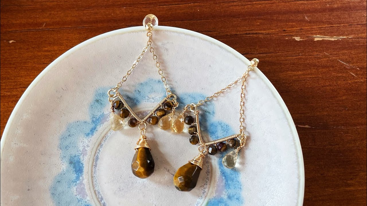 Tutorial Tiger's eye and citrine earrings#earrings #earringslover #handmadeearrings #earringsdesign