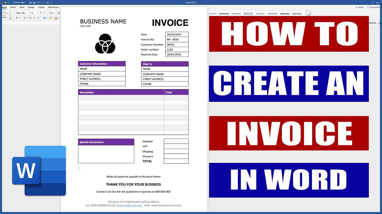 How to Create an Invoice in Word | Microsoft Word Tutorials
