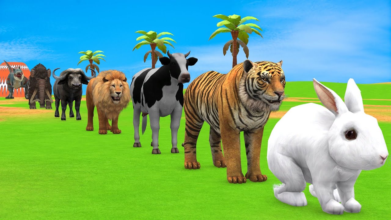 Long Slide Game with Cow Elephant Gorilla Hippopotamus Tiger 3d Animal Game Funny 3d Animals