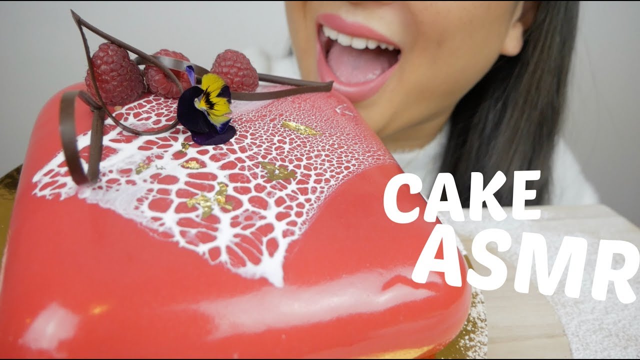 WHOLE Raspberry Crunch Mousse Cake ASMR Mukbang | N.E Let's Eat