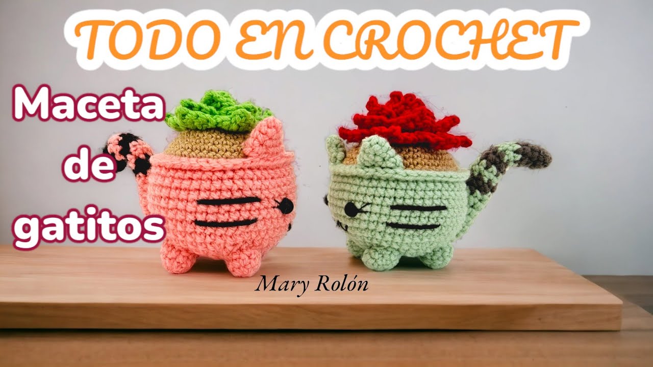 🐱🪴 Maceta de gatitos a crochet tutorial fácil tejido a ganchillo paso a paso fácil Mary Rolón
