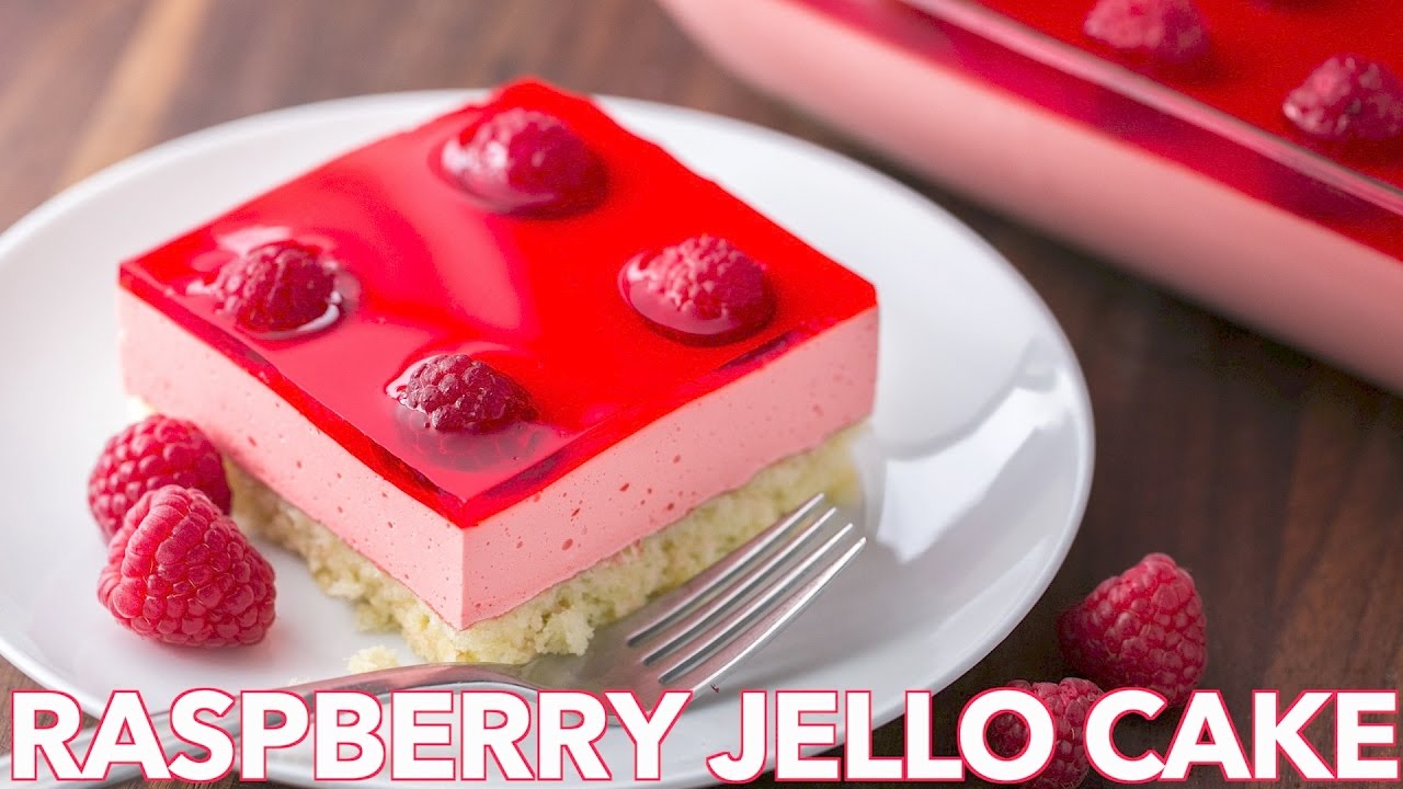 How To Make Raspberry Jello Cake Recipe - Natasha's Kitchen