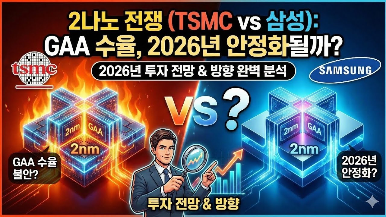 2나노 전쟁 (TSMC vs 삼성) : GAA(Gate-All-Around) 공정 수율, 과연 2026년에는 안정화될까?  , 2026년 투자 전망 및 방향은 어떻게 해야 하나?