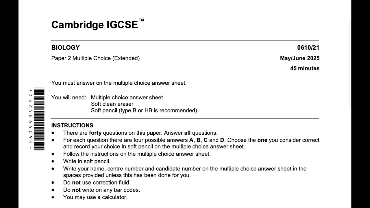 IGCSE Biology 0610 Extended | Paper 2 Multiple Choice Explained (May/June 2025)  0610/21/M/J/25