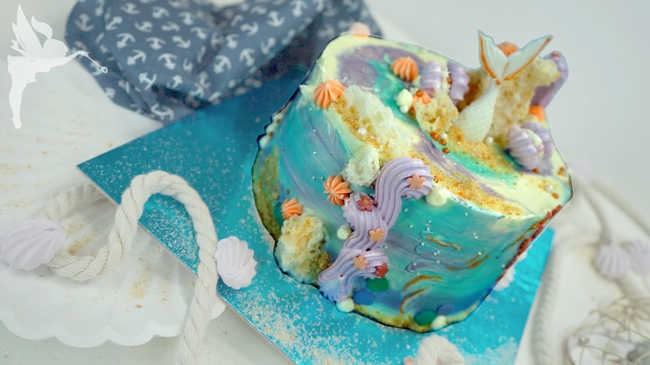 Meerjungfrauen Torte ohne Fondant - Mermaid Torte mit Zuckerdekor - DIY - Kuchenfee AD