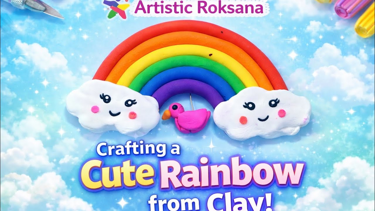 How to Make Cute Rainbow Clay Craft 🌈| Easy wall decor l Artistic Roksana|