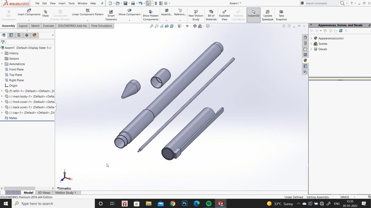Making a pen part's using very simple tools in solidworks | part modeling | Solidworks