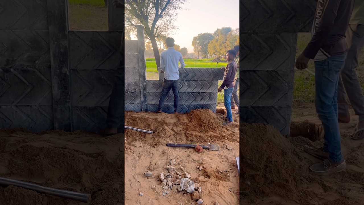 Precast RCC readymade cement fins are placed at higher heights by labour in this manner