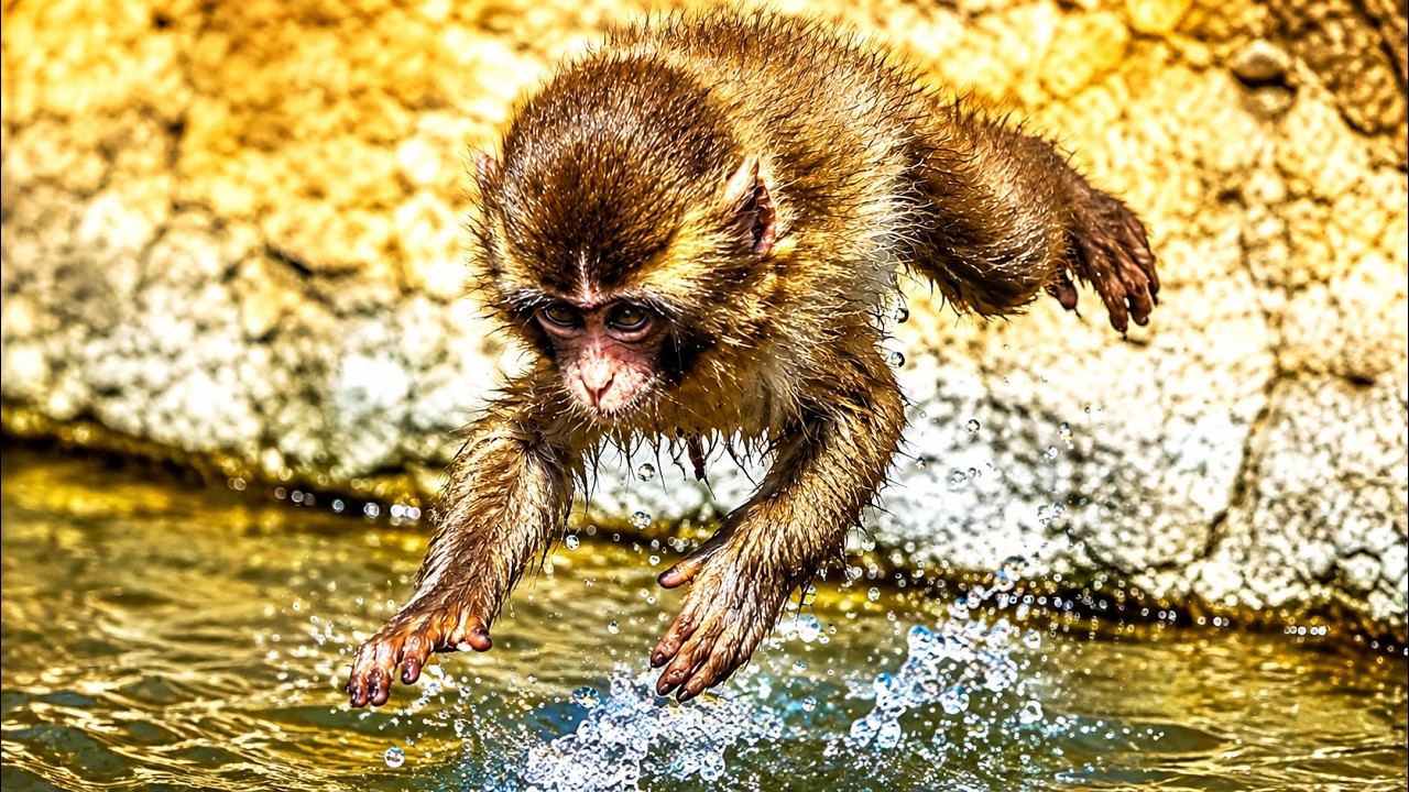 Brave Baby Monkey Punch Dives In! 💦(Growing Up Fast)