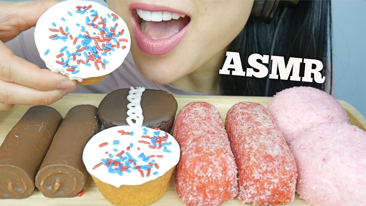 ASMR 711 TREATS *SNOBALL + SWISS ROLL + CUP CAKE + TWINKIES (EATING SOUNDS) NO TALKING | SAS-ASMR