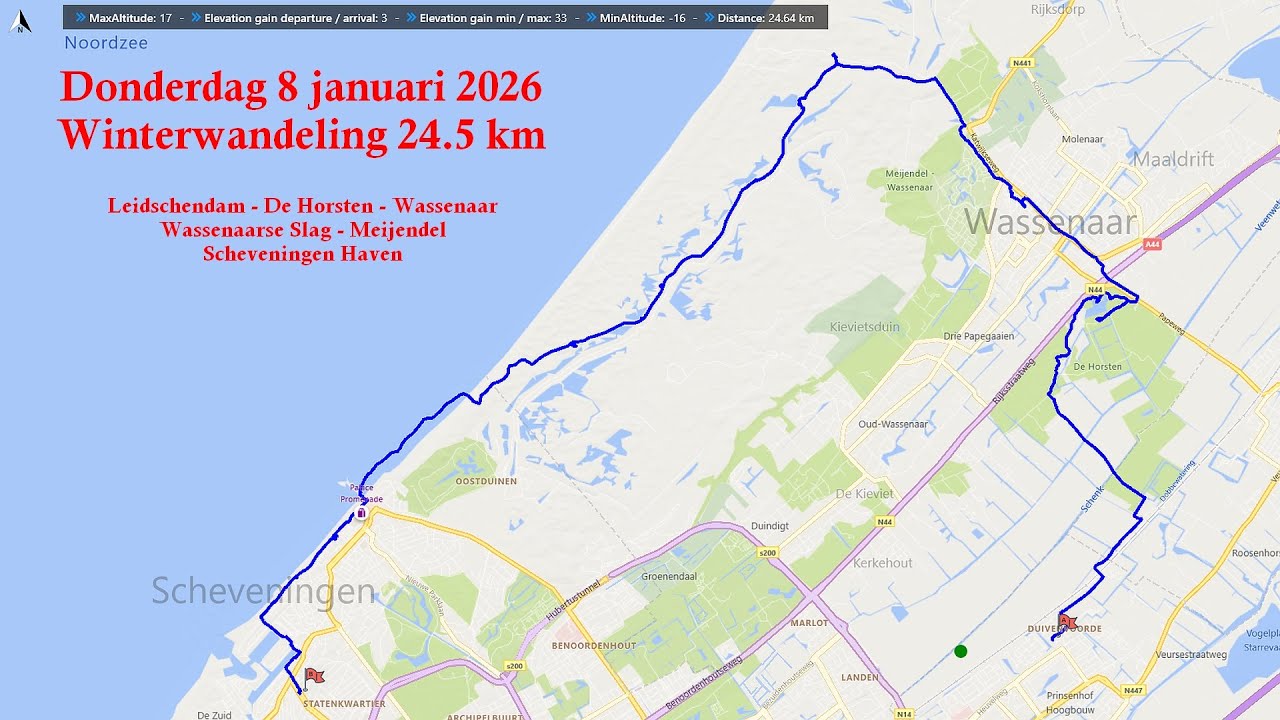 Winterwandeling Leidschendam - De Horsten - Wassenaar - Meijendel - Scheveningen Haven (24.5 km)