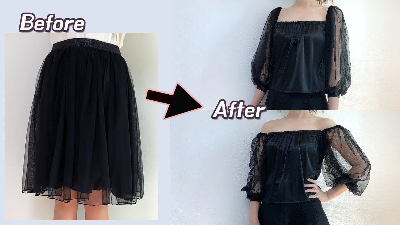 Refashion DIY Old Skirt into Square Neck Blouse / Puff Sleeve / Off The Shoulder top / DIY Blouse