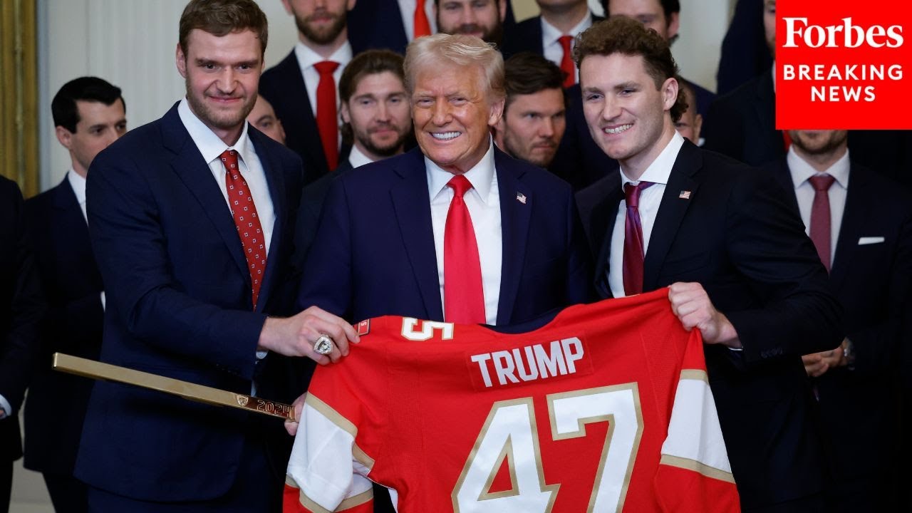 'We've Got A Few Gifts For You...': Matthew Tkachuk, Aleksander Barkov Present Trump With A Jersey