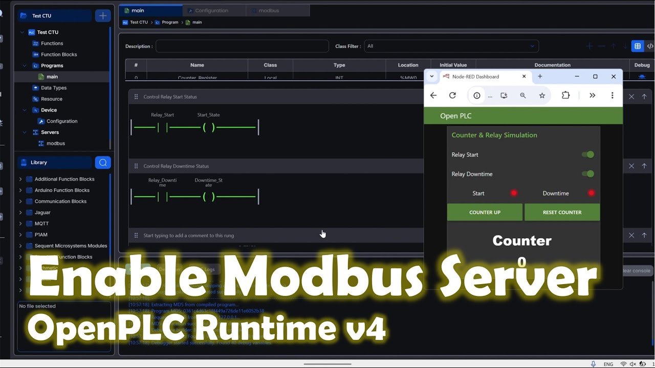 Включение сервера Modbus TCP в среде выполнения OpenPLC v4 с помощью Node-RED