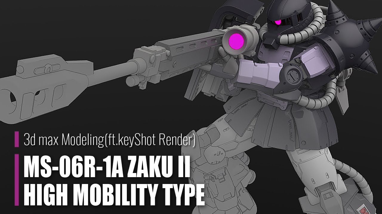 Gundam ZAKU II MS-06R-1A HIGH MOBILITY TYPE 3ds max Modeling (ft.KeyShot Render) #3dsmax#hardsurface