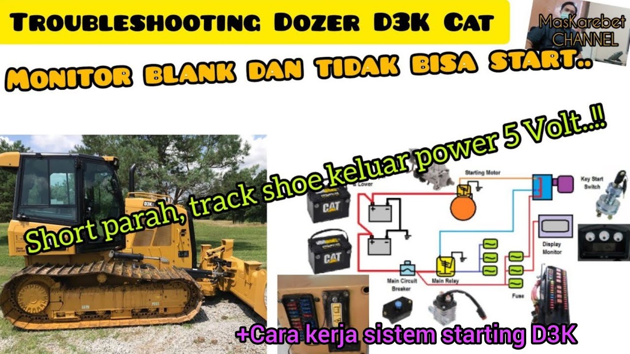 Monitor blank & engine cannot start, D3K Caterpillar. Cara kerja starting system D3K Cat.