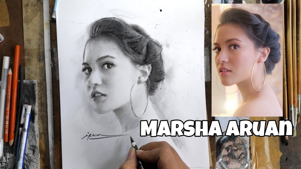 Membuat Sketsa MARSHA ARUAN Pakai Satu Pensil
