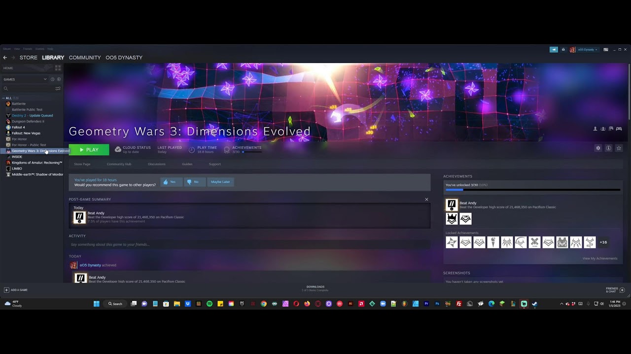 Geometry Wars 3: Dimensions Evolved (Classic Pacifism)