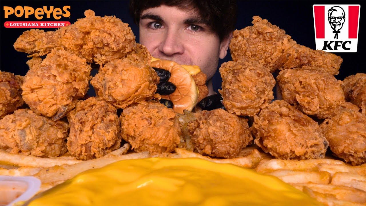 ASMR MUKBANG ЭКСТРА ХРУСТЯЩИЙ KFC ПРОТИВ КУРИЦЫ POPEYES | С СЫРОМ