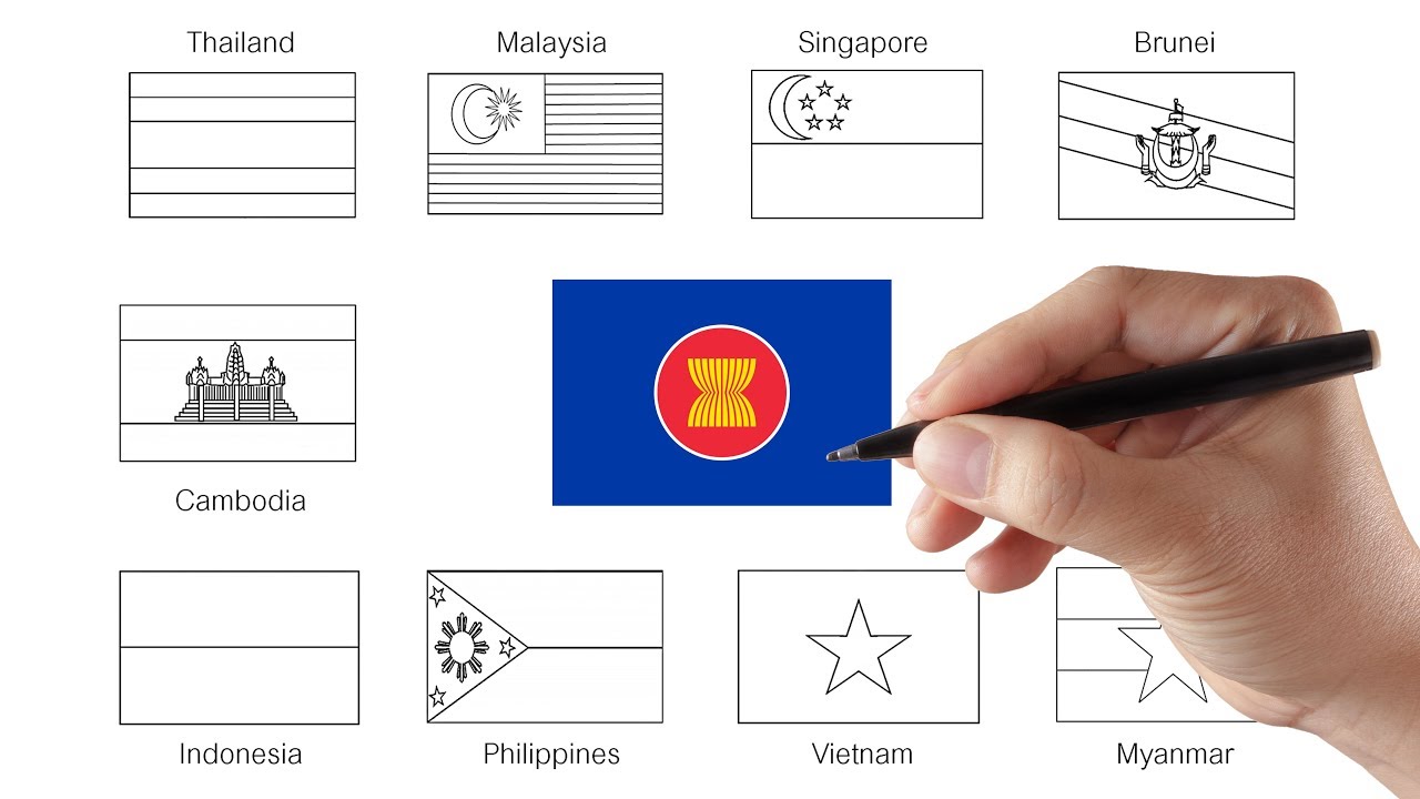 ระบายสีธงชาติอาเซียน | เรียนรู้อาเซียน | ASEAN Flags Coloring