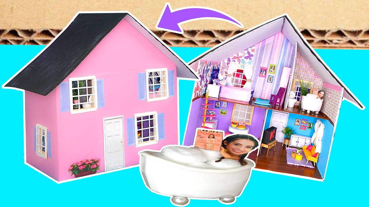 DIY CASA DE BONECA DE PAPELÃO C/ MINI MÓVEIS | Paula Stephania