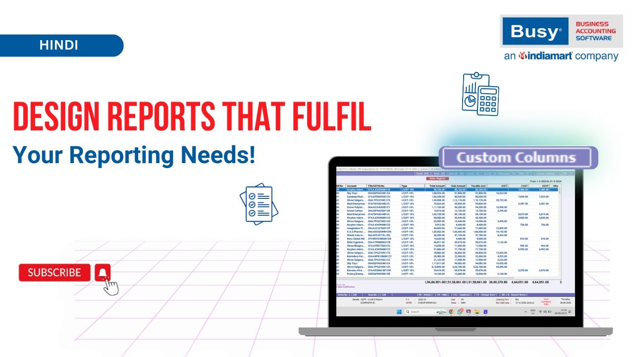 Personalized Reports in BUSY 📊 | Add Custom Columns & Design Reports Your Way | Hindi