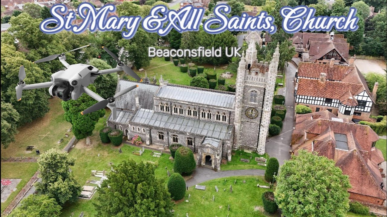 4K Drone video. St Mary & All Saints, Church. Beaconsfield UK.