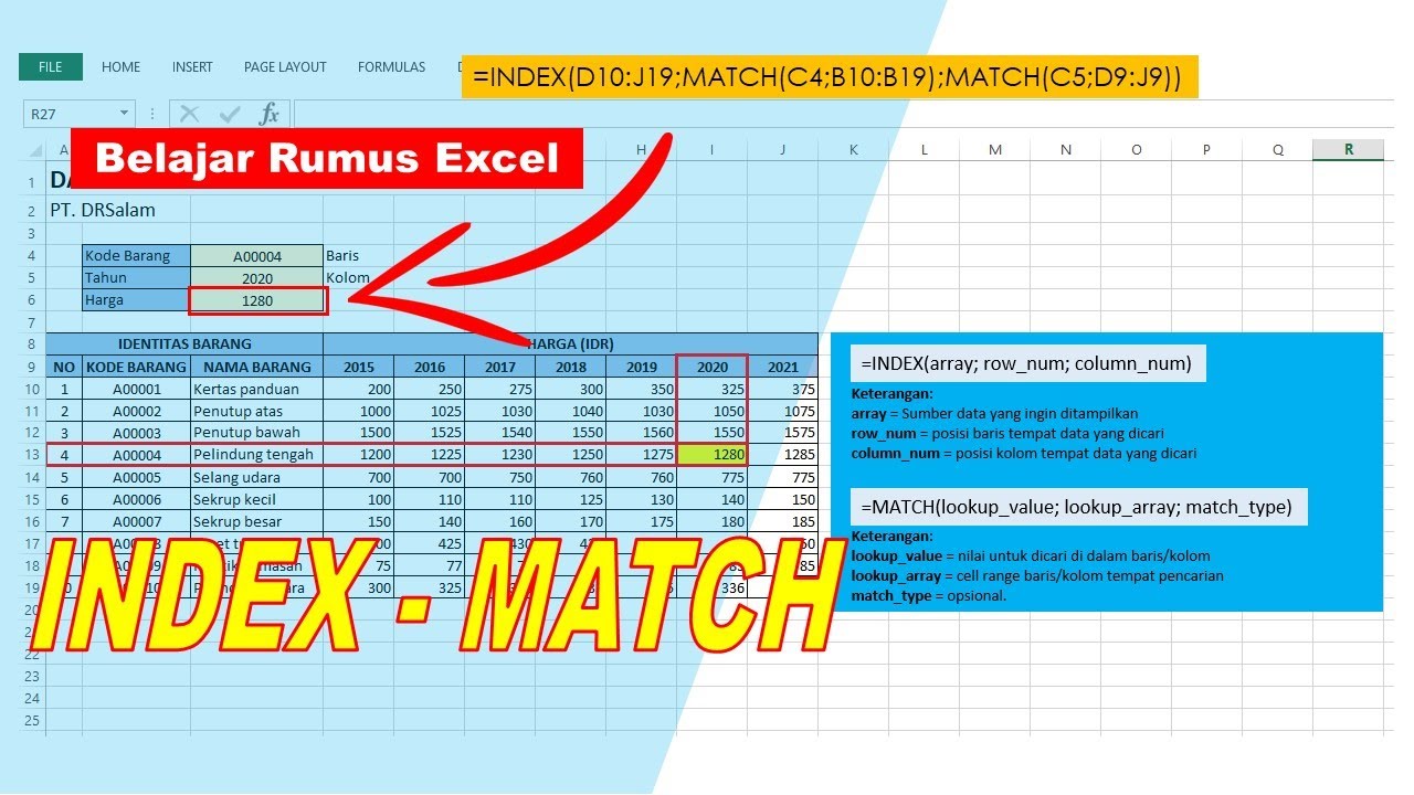 Tutorial Excel : Cara Menggunakan Rumus Index Match Pada Microsoft Excel