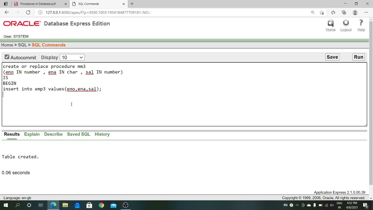 Procedure in Oracle