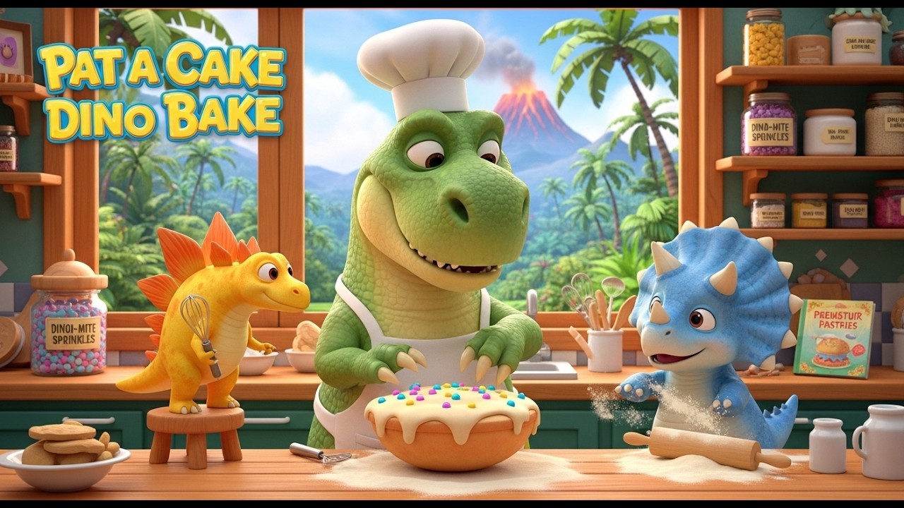 Pat a Cake Dino Bake | Fun Dinosaur Baking Rhyme for Kids | Nursery Rhymes & Songs for Children