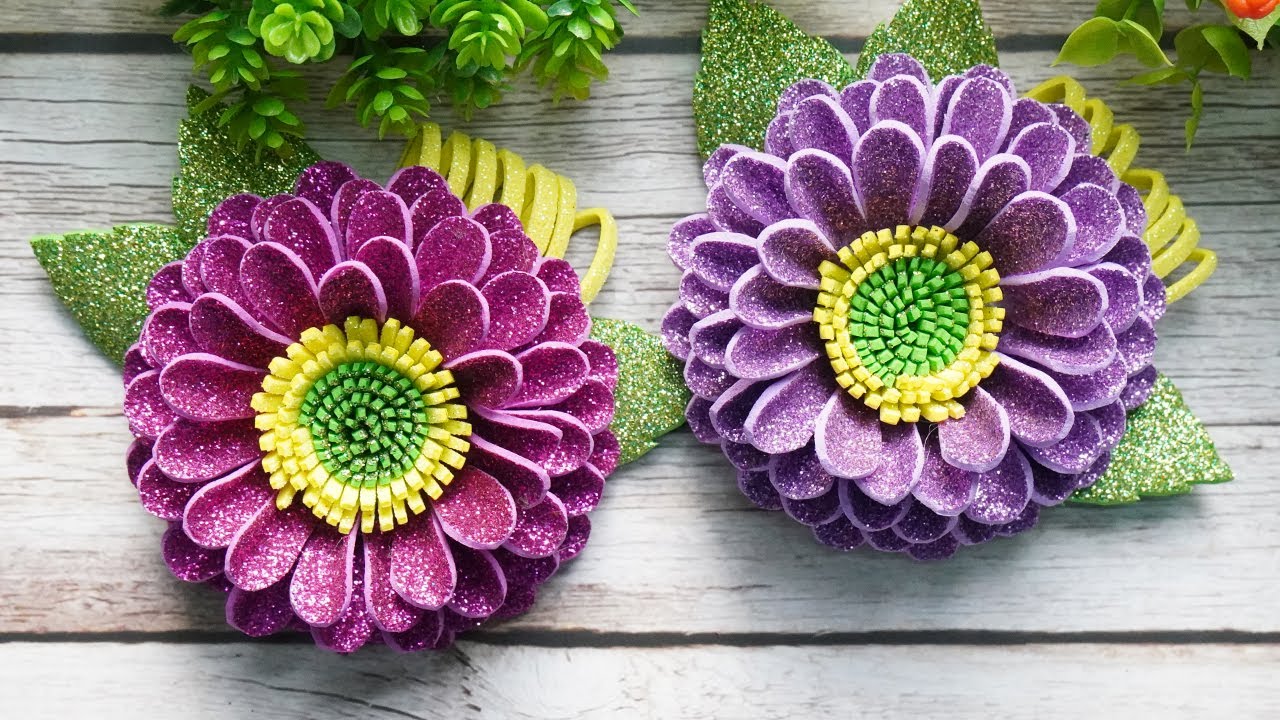 EVA Foam Paper Flowers 🌸 Foamiran Flower Tutorial 🌸 DIY Glitter Foam Sheet Craft Ideas