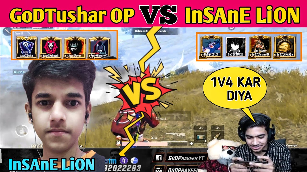 😱GoDTushar OP vs Insane Lion  Intense Fight In Pubg MLite || GoDTushar 1v4 Against Asur x Esports
