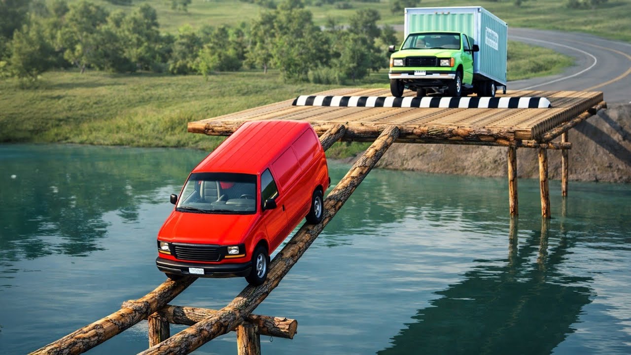 Cars vs Impossible Log Bridge Challenge #9 in BeamNG Drive!
