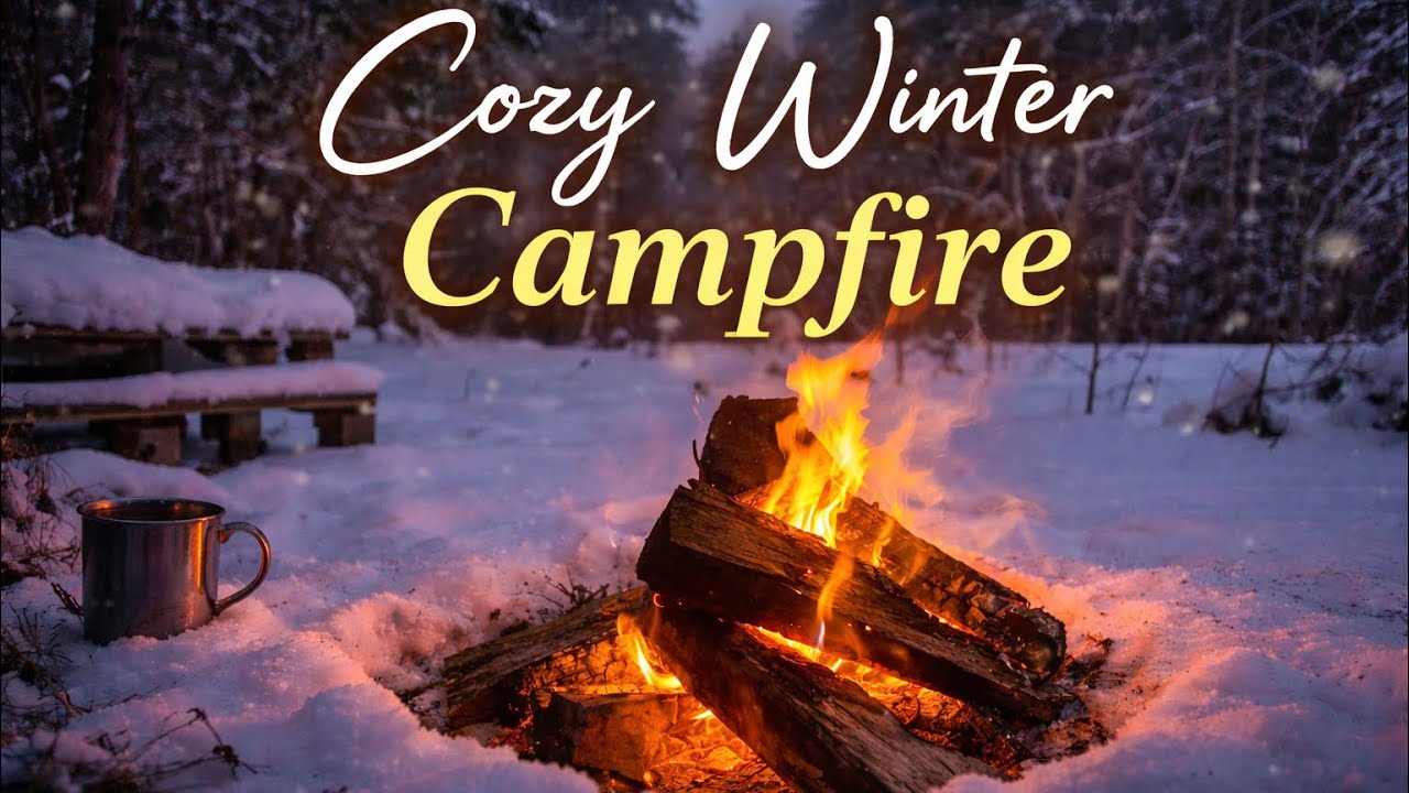 Cozy Campfire in a Snowy Forest 🔥 Calm Fire Sounds for Relaxation & Sleep