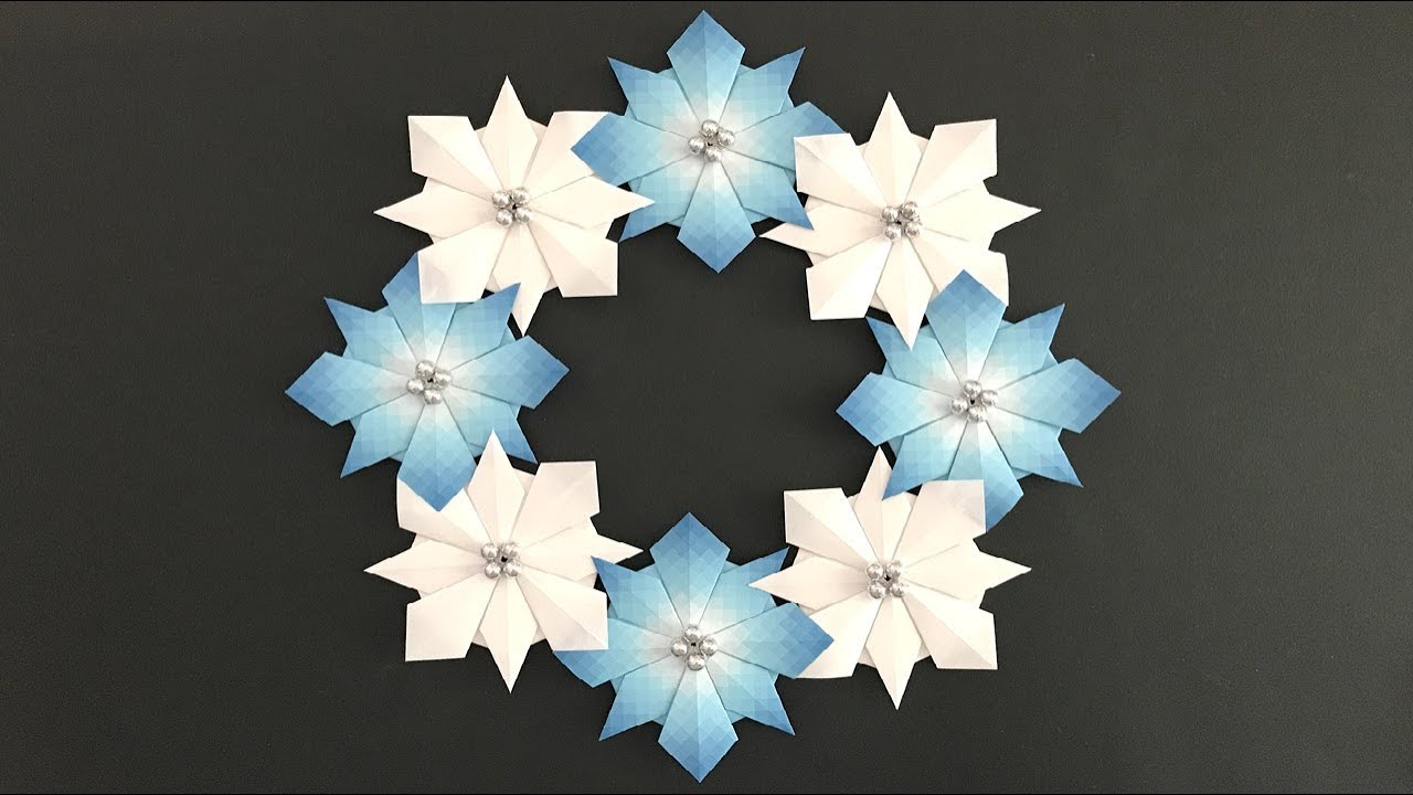 折り紙 雪の結晶リース 折り方 Origami Snowflake wreath tutorial（NiceNo1）
