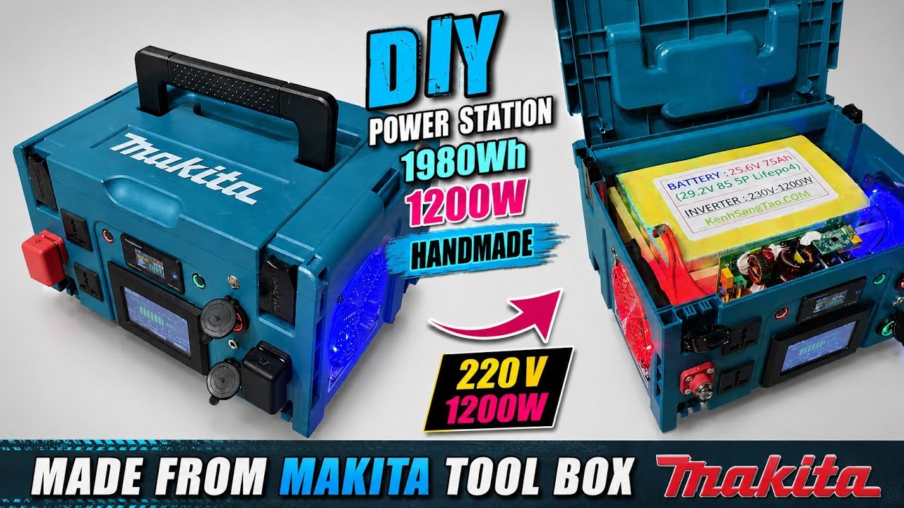DIY 1980Wh Power Station Inside a Makita Toolbox! | 230V Pure Sine 1200W
