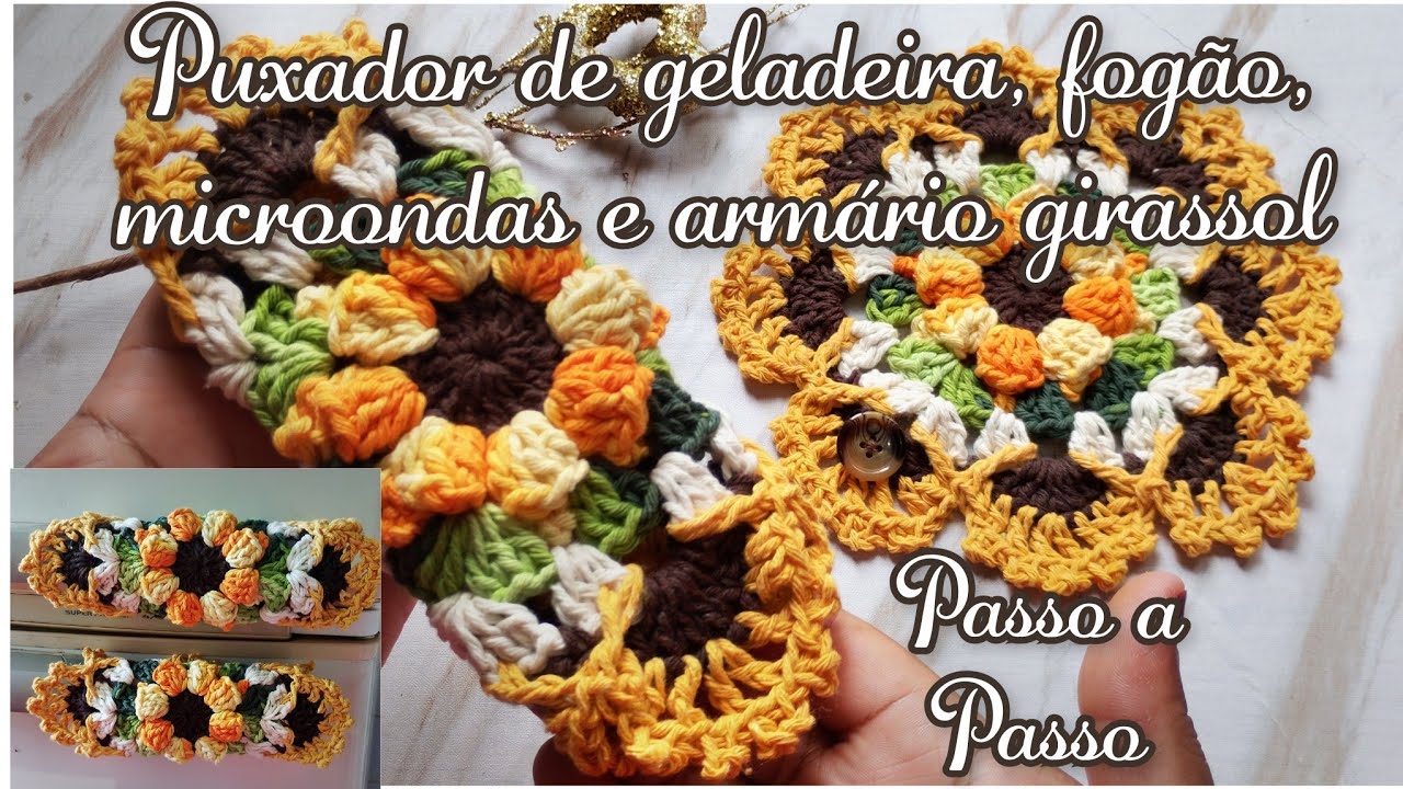 Puxador de geladeira, armário, fogão, microondas de crochê girassol 🌻