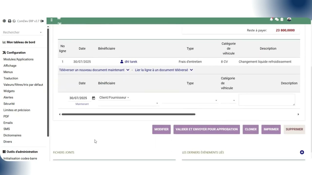 Gestion du parc automobile ComDev ERP