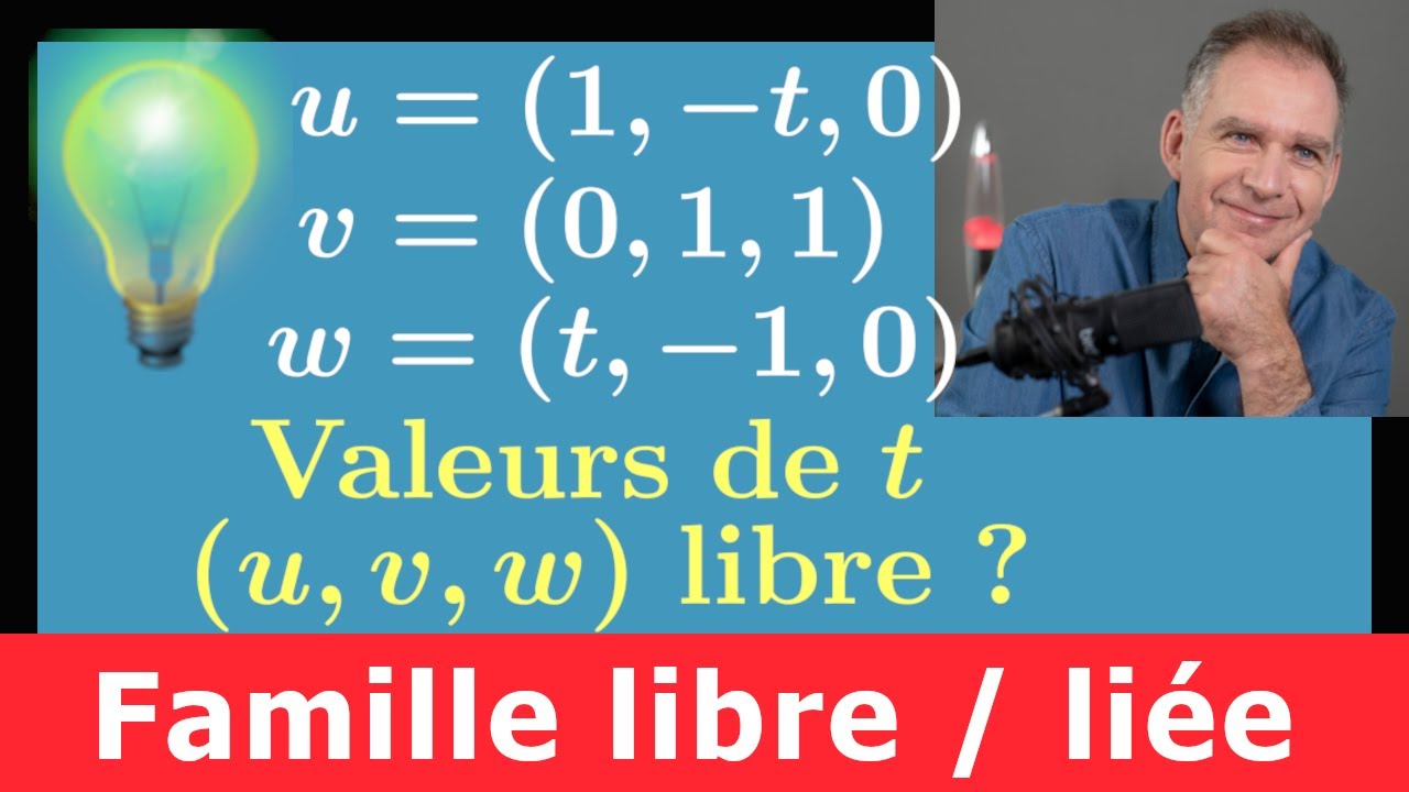 famille libre lié ♦ Un classique ♦ Pour quelles valeurs de t, la famille est-elle libre ? MPSI prépa