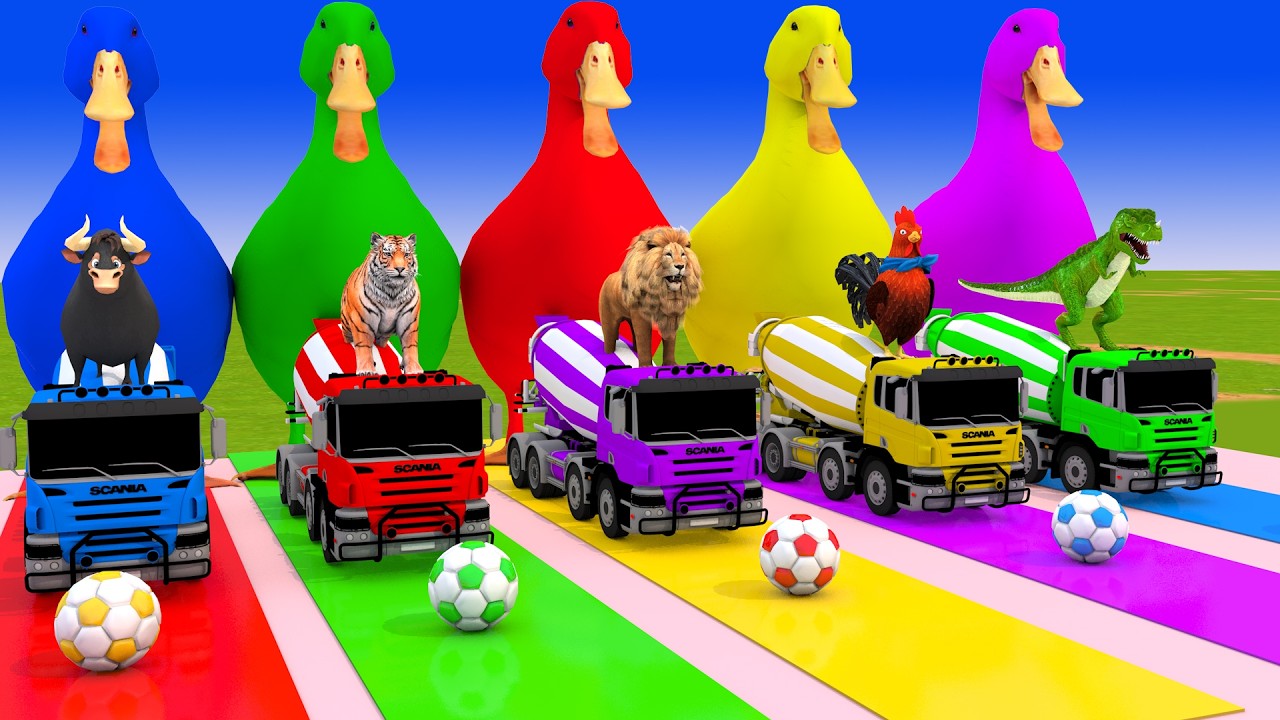 Long Slide Game With Cow Elephant Gorilla Hippopotamus Tiger - 3d Animal Game - Funny 3d Animals